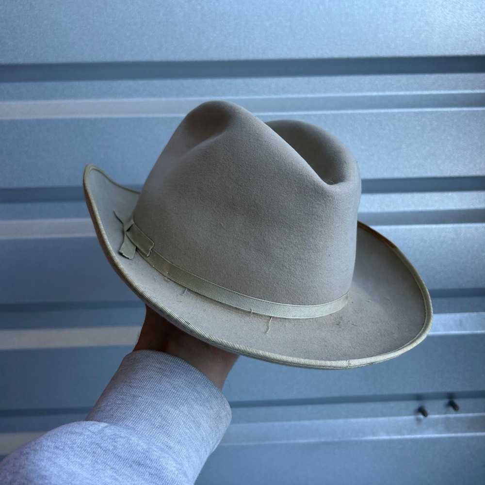 VINTAGE Stetson Hat Cap Mens 7 3/8 Tan 3X Beaver Felt Western Fedora Cowboy